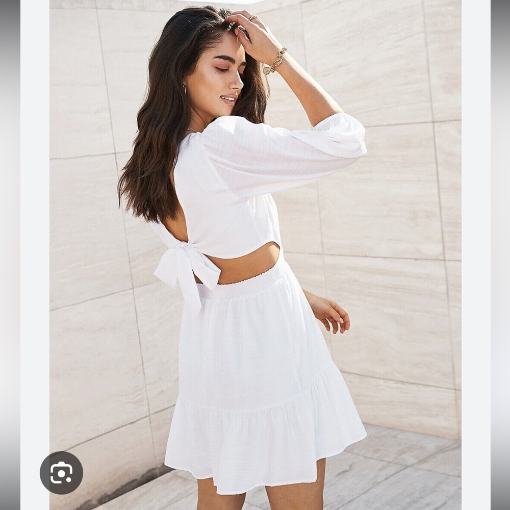 Solid Tie Back Ruffle Hem Mini Dress - image 1